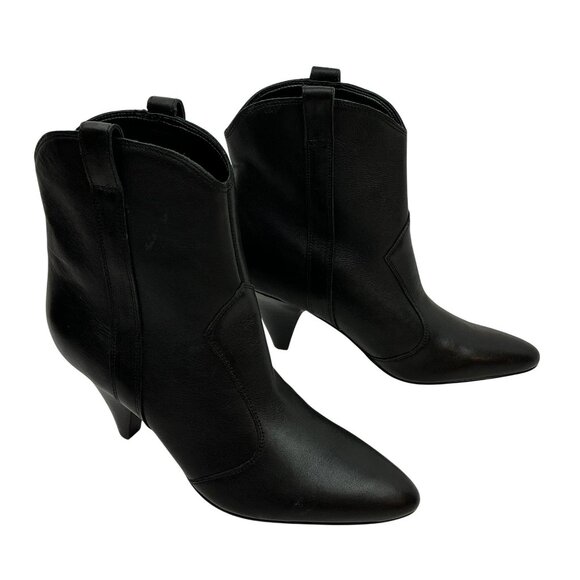 Marc Fisher Carissa Heeled Western Leather Bootie Womens 8M Pointed Toe Black NW - Picture 7 of 12